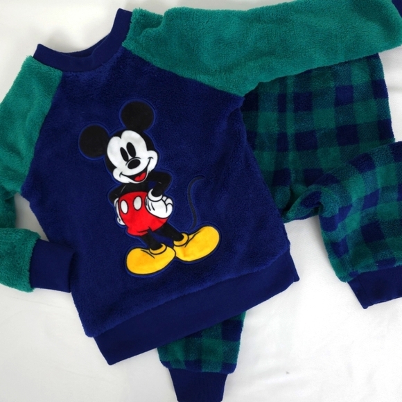 Disney Other - Mickey Mouse Boys Set Plaid 2 piece Plush 2T matching set